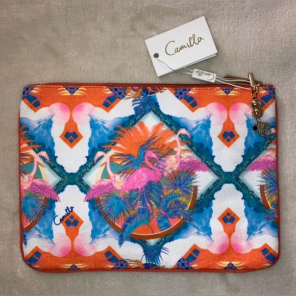 NEW Stunning tropical themed flamingo clutch bag by designer Camilla - Picture 2 of 3